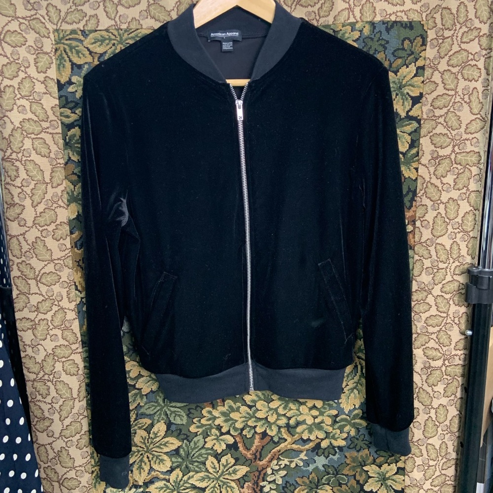 American Apparel Black Velvet Bomber Jacket Size S